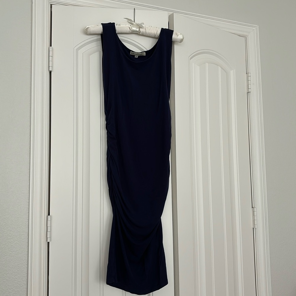 Kimi + Kai Delia Ruched Maternity Midi Tank Dress in Navy